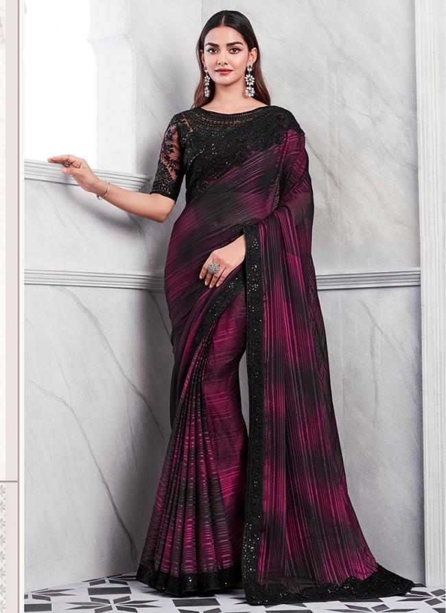 Rainbow Silk Black Party Wear Embroidery Work Saree